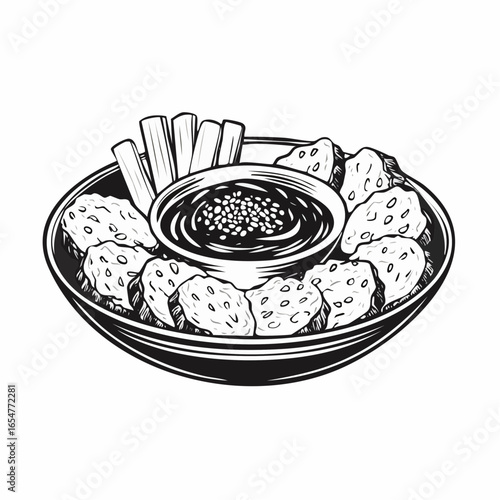 Sesame sauce fried meat image vector isolated on white background.