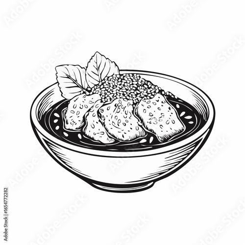Sesame sauce fried meat image vector isolated on white background.