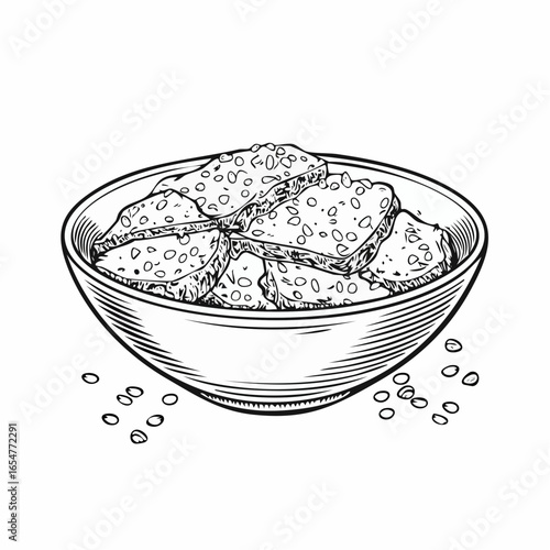 Sesame sauce fried meat image vector isolated on white background.