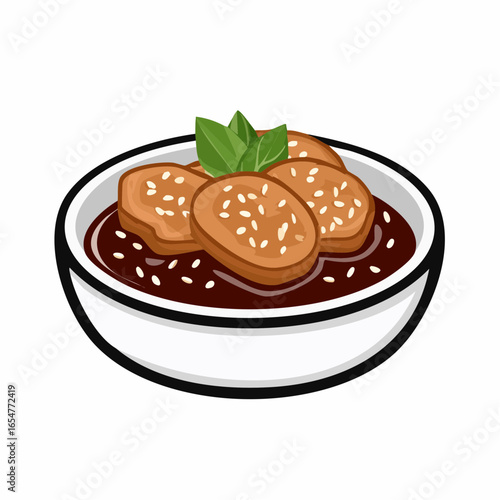 Black and white Sesame sauce fried meat image vector isolated on white background.