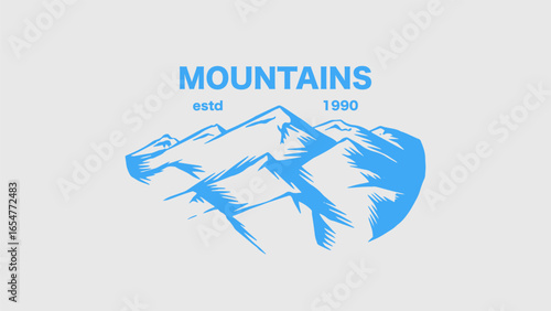 Mountain emblem or icon. Hand drawn frozen peaks for your design, water bottle, expeditions, adventure and lifestyle business. Explore hills and woods. For clothing