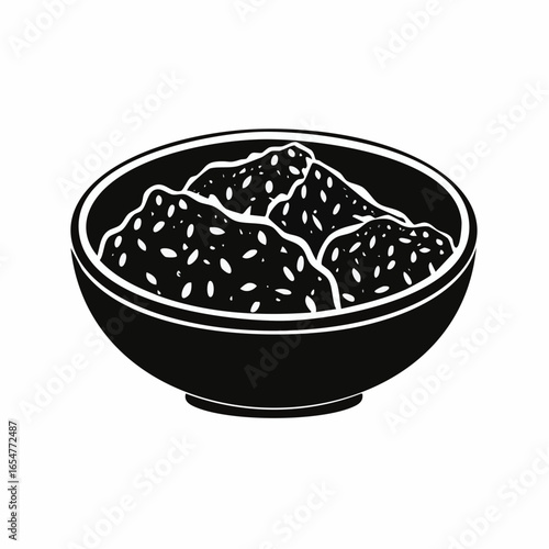 Black and white Sesame sauce fried meat image vector isolated on white background.