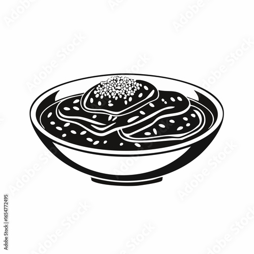 Black and white Sesame sauce fried meat image vector isolated on white background.