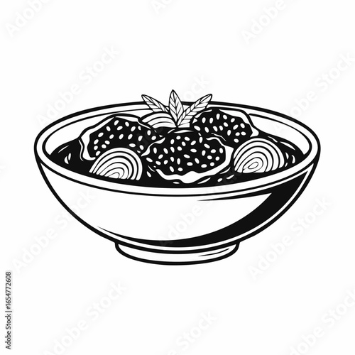 Black and white Sesame sauce fried meat image vector isolated on white background.