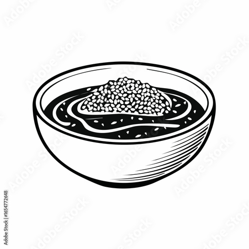 Black and white Sesame sauce fried meat image vector isolated on white background.