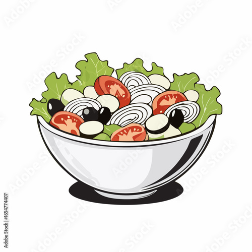 Vegetable salad in white bowl Image Vector isolated on white background.
