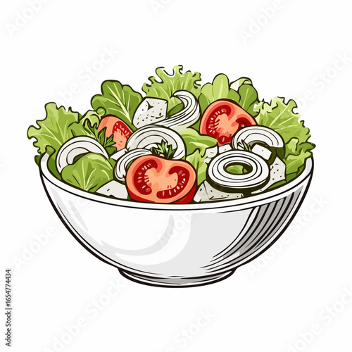 Vegetable salad in white bowl Image Vector isolated on white background.