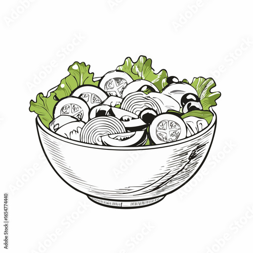 Vegetable salad in white bowl Image Vector isolated on white background.
