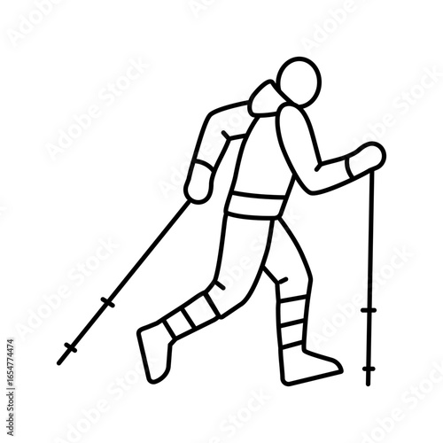 person walking poles nordic line icon vector illustration
