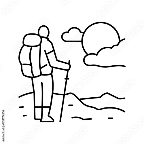 sunrise nordic walker walking line icon vector illustration