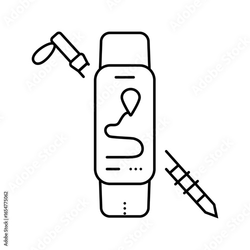 fitness tracker pole nordic walking line icon vector illustration