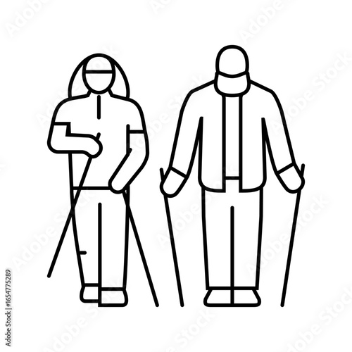 elderly couple nordic walking line icon vector illustration