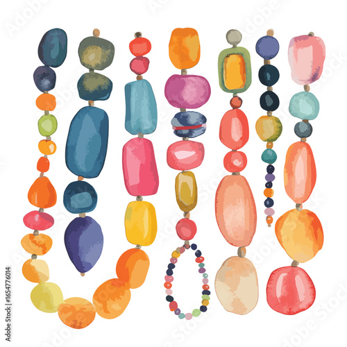 Watercolor Bead Strands Colorful Abstract Jewelry with Varied Shapes and Hues