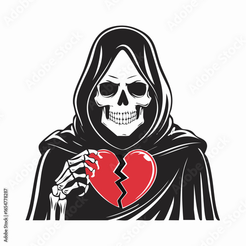 Skeleton in cloak with a broken heart symbolizing sorrow and emotional pain vector image.