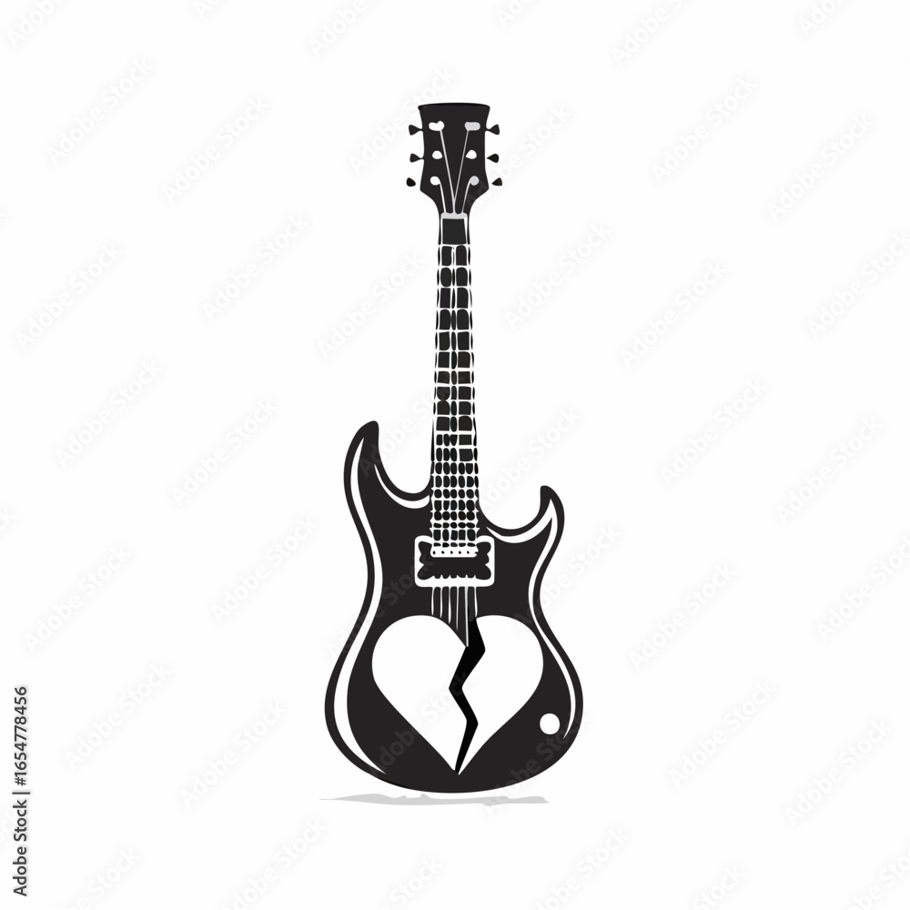 Obraz premium Electric guitar with a broken heart symbol expressing heartbreak emotion music and sorrowful vibes