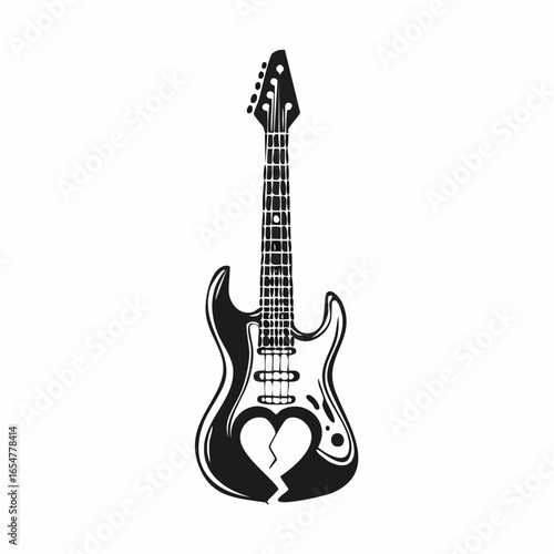 Electric guitar with a broken heart symbol expressing heartbreak emotion music and sorrowful vibes