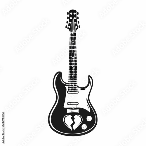 Electric guitar with a broken heart symbol expressing heartbreak emotion music and sorrowful vibes