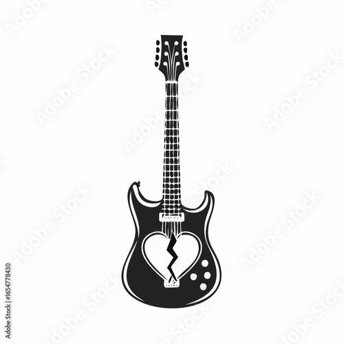 Electric guitar with a broken heart symbol expressing heartbreak emotion music and sorrowful vibes