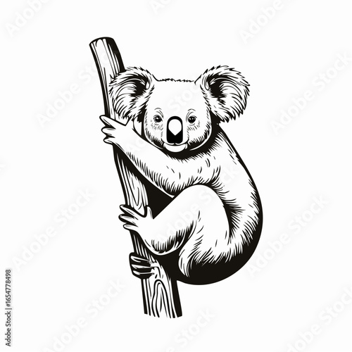 Koala clinging to a tree branch Image vector isolated on white background.
