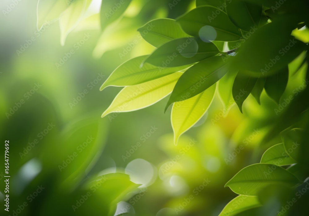 Obraz premium Green leaves on a sunny day in nature