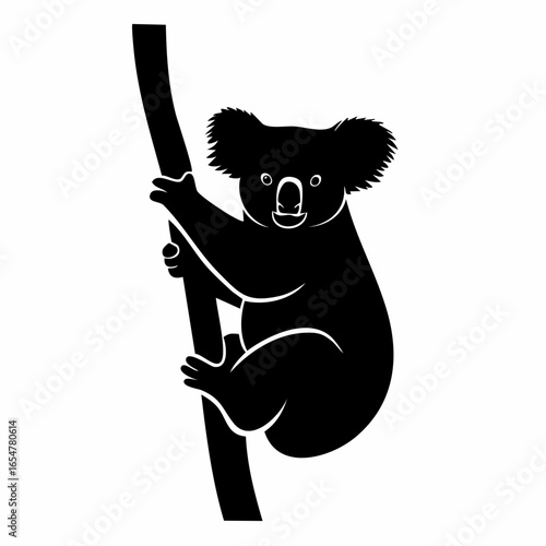 Silhouette of a koala clinging to a tree branch Image vector isolated on white background.