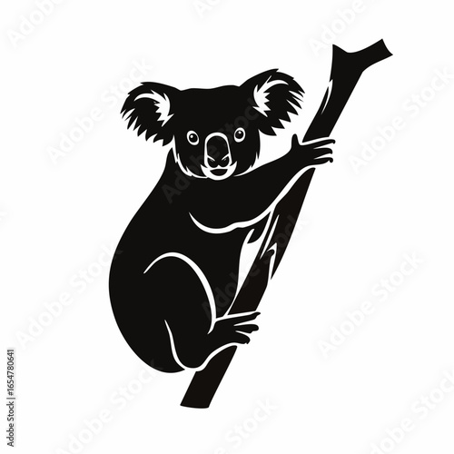 Silhouette of a koala clinging to a tree branch Image vector isolated on white background.