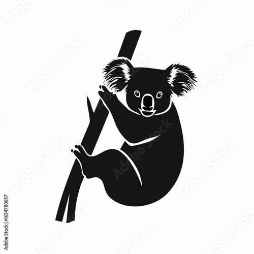Silhouette of a koala clinging to a tree branch Image vector isolated on white background.