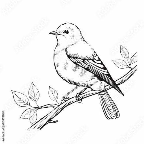 Common Cuckoo  Bird Sitting on Tree Branch Image Vector isolated on white background.