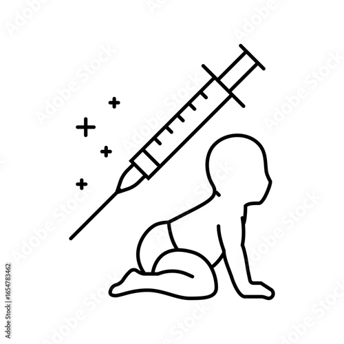 child vaccination immunization line icon vector illustration