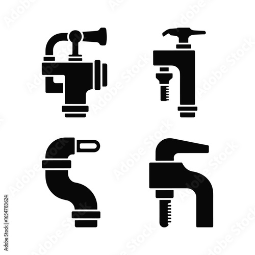 Collection of four distinct black silhouette plumbing faucet icons