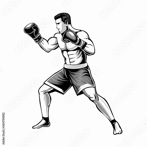 A Kickboxer in Action Delivering a Powerful Punch, Captured in a Dynamic Vector Illustration