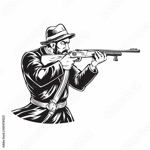 A Villain in Action Aiming His Rifle, Ready to Shoot, Captured in Vector Illustration