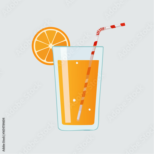Glass Of Orange Juice With Orange Slice And Straw