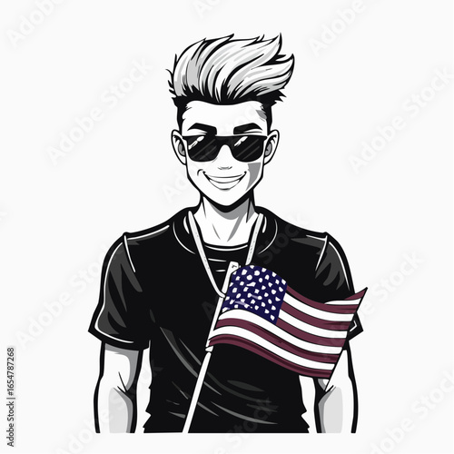 Urban Punk Teenager with American Flag in Back Pocket Stylish Vector Artwork