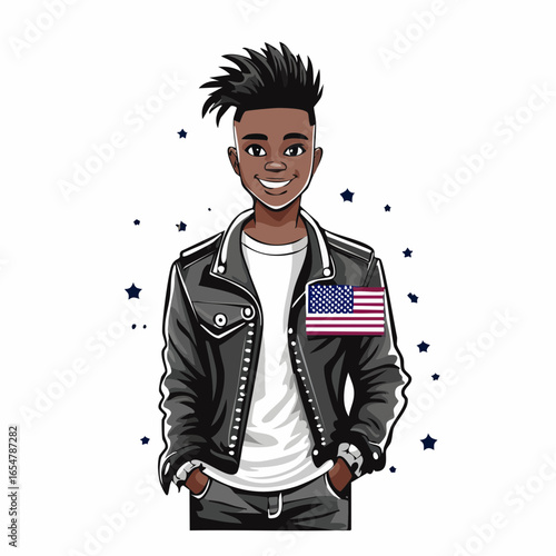 Urban Punk Teenager with American Flag in Back Pocket Stylish Vector Artwork