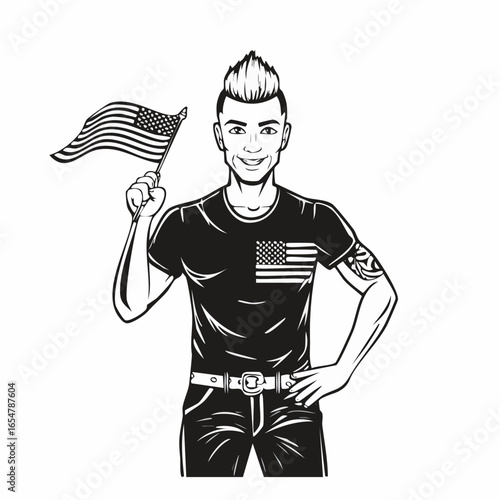 Young Punk with American Flag in His Pocket Striking a Bold Pose Vector Image
