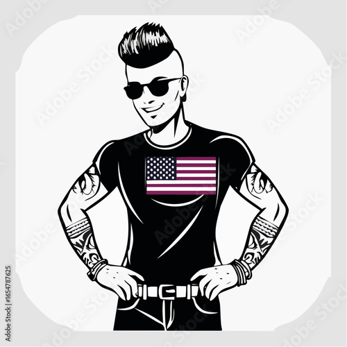 Young Punk with American Flag in His Pocket Striking a Bold Pose Vector Image