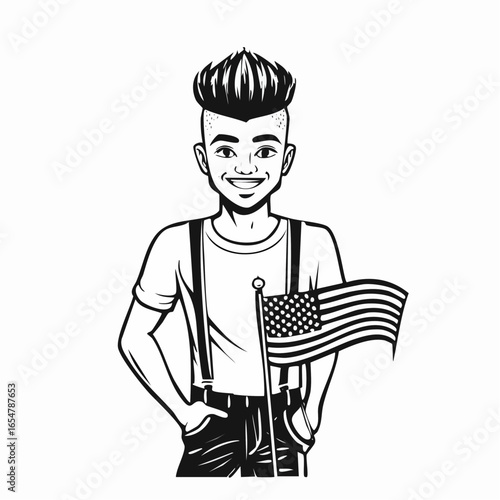 Young Punk with American Flag in His Pocket Striking a Bold Pose Vector Image