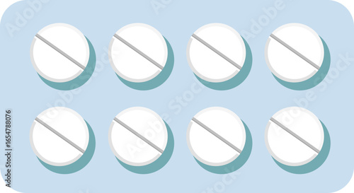 White Round Tablet Pills in Blister Pack Illustration
