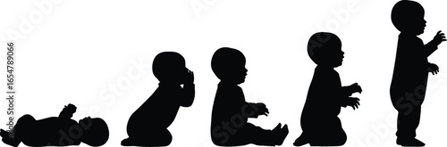 Vector art of baby development stages silhouette from crawling to standing