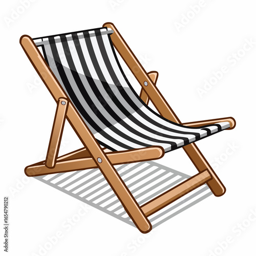 Black and white Wooden deck chair image vector isolated on a white background