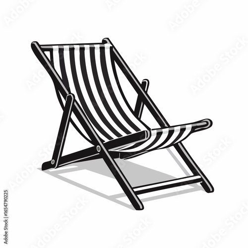 Black and white Wooden deck chair image vector isolated on a white background