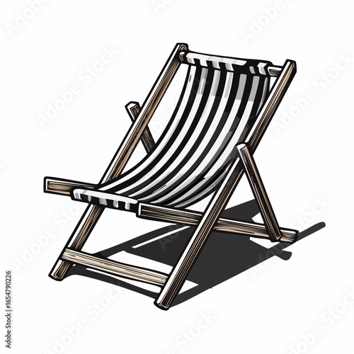 Black and white Wooden deck chair image vector isolated on a white background