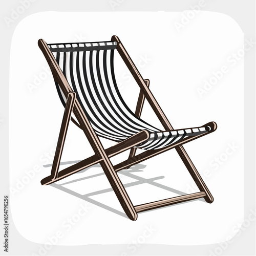 Black and white Wooden deck chair image vector isolated on a white background