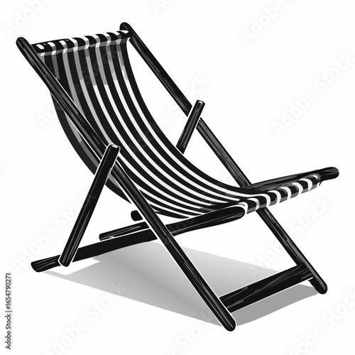 Black and white Wooden deck chair image vector isolated on a white background