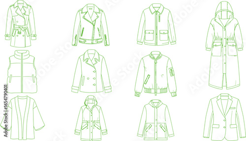 Stylish outerwear fashion design sketches perfect for clothing brand concepts