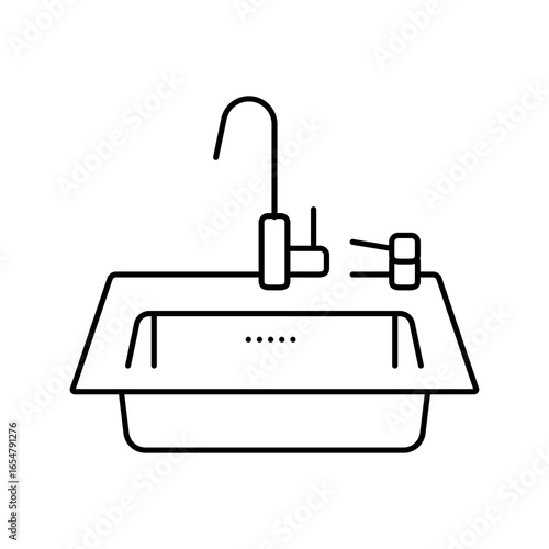 soap dispenser on sink line icon vector illustration