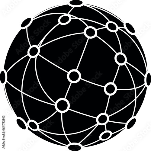 Vector art of black silhouette of a globe with a network of connections isolated on white background transparent background