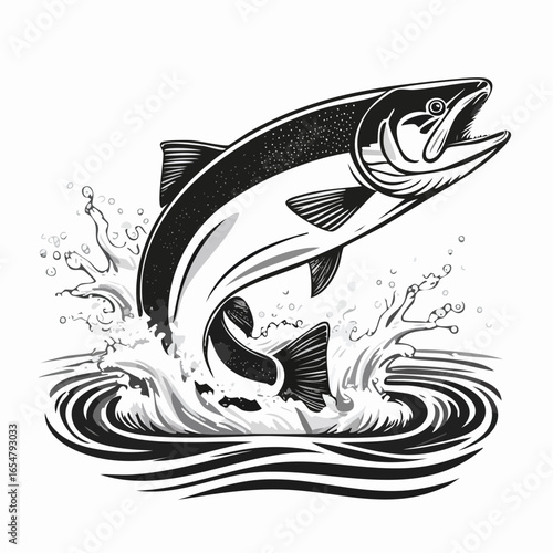 Fish in the water. Illustration of a salmon jumping out of the water vector image.
