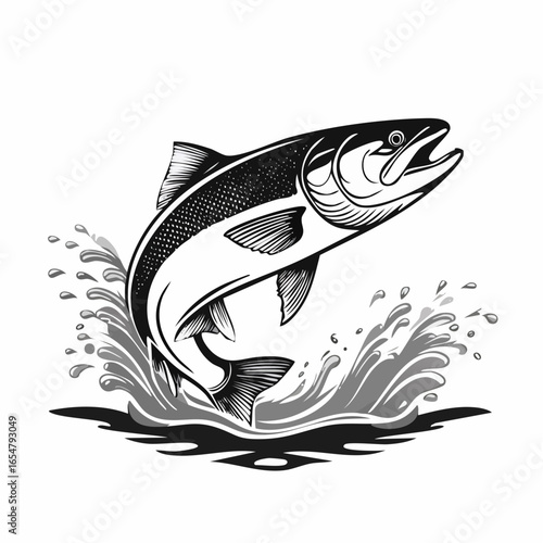 Fish in the water. Illustration of a salmon jumping out of the water vector image.